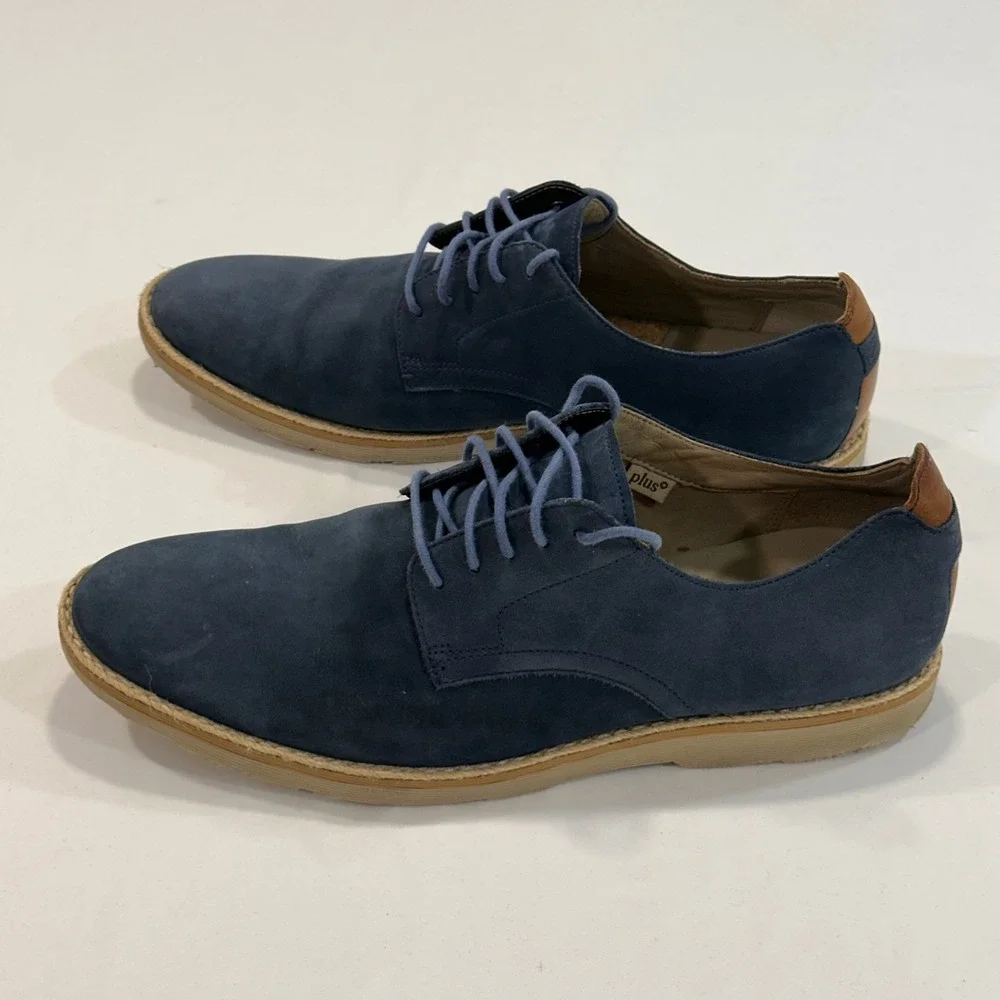 Clarks‎ Tor England Oxford Shoes Mens 12 Navy Blue Nubuck Leather Heel Casual